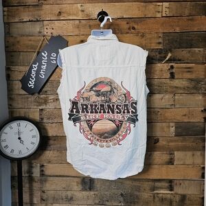 Biker Design Unisex Oversized Biker Cut Off Arkansas Rally Shirt Size M